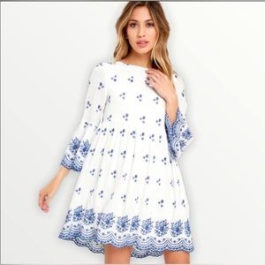 Lulus white with blue detail mini dress